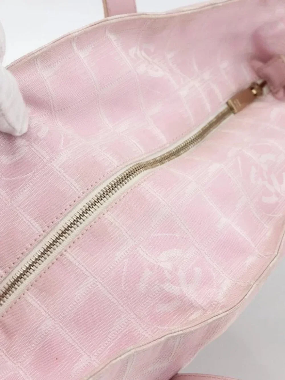 CHANEL New Travel Line Tote Bag Nylon Pink Gold CC Auth BA11991